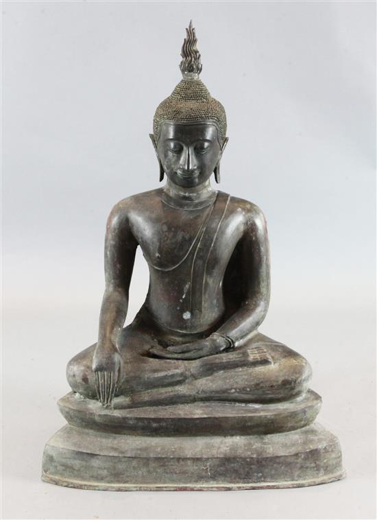 A large Thai bronze seated figure of Buddha, possibly 19th century, height 107cm
